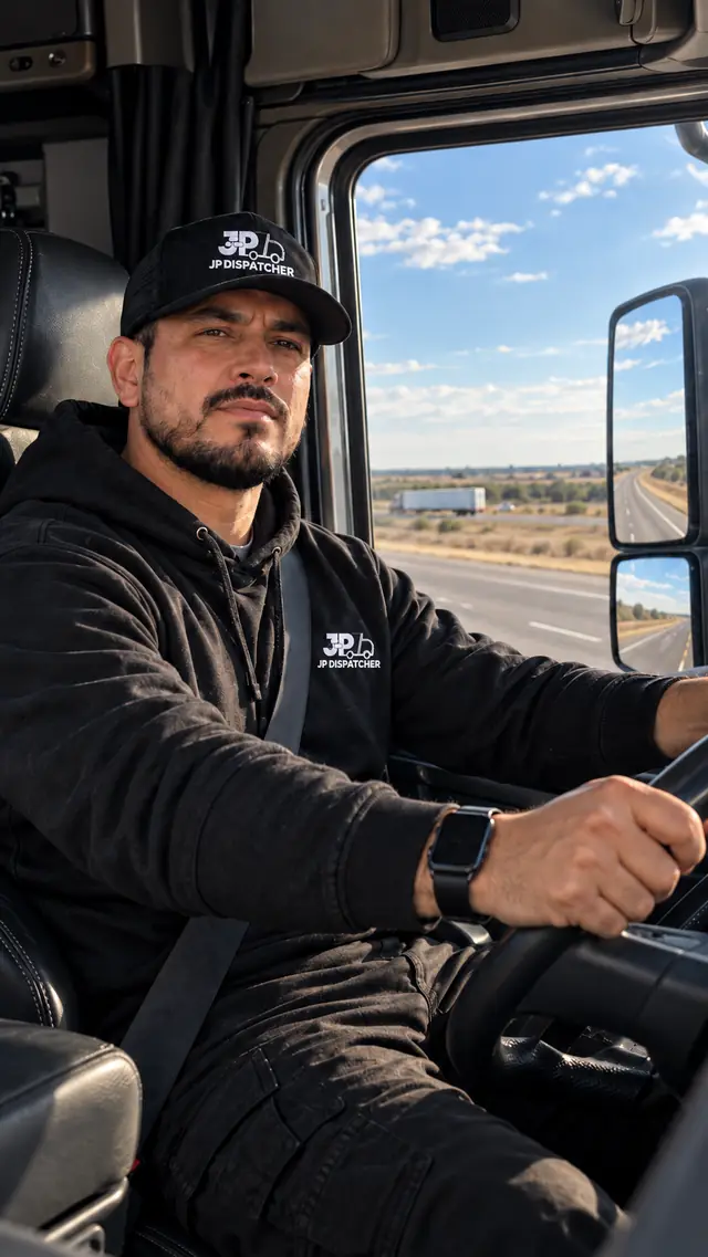 Chofer manejando su camión en la carretera